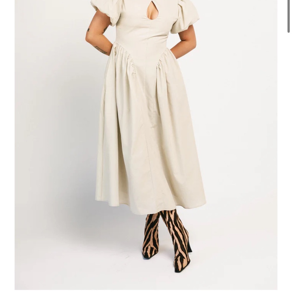 Cream Midi Dress with Puff Sleeves